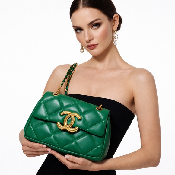 LX Fashion Handbags - ✨ Designer Style Quilted Green Shoulder Bag – Gold Chain Detail ✨